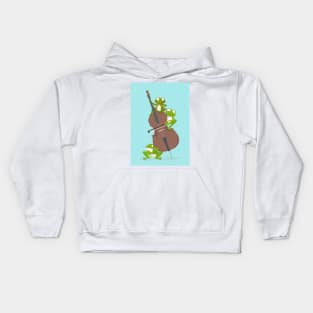 Three funny frogs playing the double bass Kids Hoodie